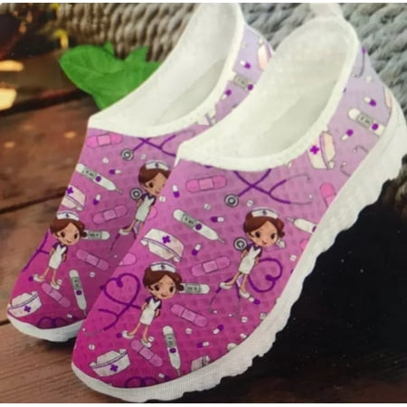 

Toyella Sports Casual Women Cute Cartoon Nurse Printed Mesh Shoes Pink 37