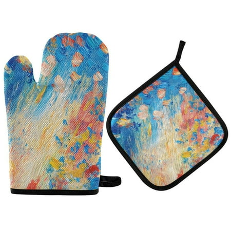 

2pcs kitchen insulation gloves Oven Mitts and Pot Holders Sets Heat Resistant kitchen insulation pad Abstract Floral Landscape