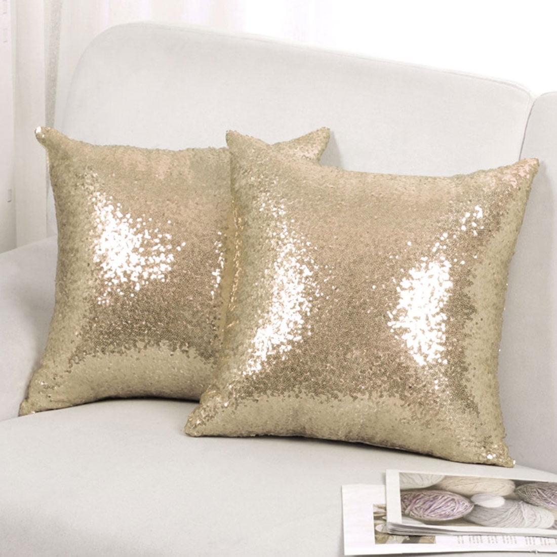 2 Pcs 18" Glitter Sequin Throw Pillow Covers, Decorative Cushion Cover