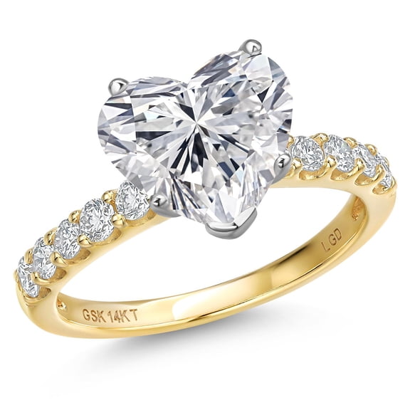 Gem Stone King 3.38 Cttw IGI Certified Lab Grown Diamond in 14K Two-Tone Gold Engagement Ring for Women | Heart Shape Center Diamond 3.00 Ct | E-F Color | VS1-VS2 Clarity | Size 5