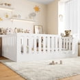 thumbnail image 3 of Jopath Queen Size Floor Bed with High Fence for Kids, Solid Wood Kids Montessori Bed with Door for Boys Girls White, 3 of 9