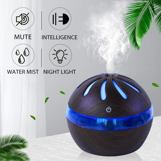 300ML Creative Windmill Wood Grain Colorful Night Atomizing Humidifier Aromatherapy Oil Diffuser