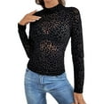 thumbnail image 2 of Womens Mesh Long Sleeve Tops Mock Neck Going Out See Through Shirts Sheer Blouses Clubwear Black S, 2 of 9
