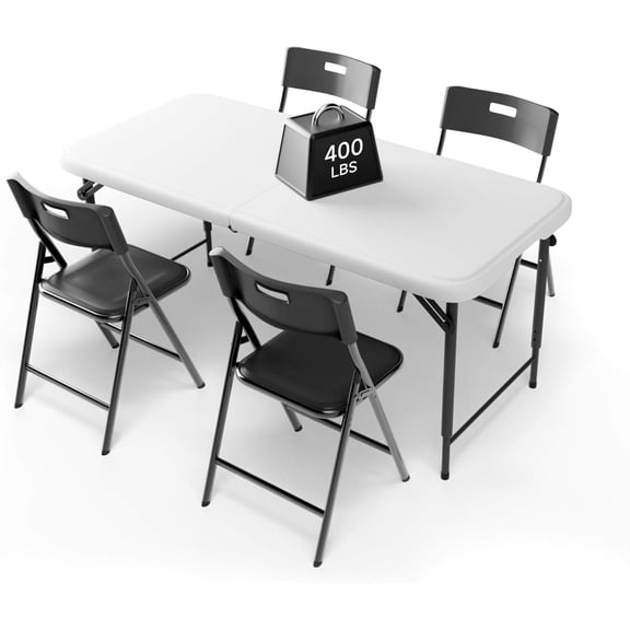 4FT Folding Table and 4 Folding Chairs Set – Heavy-Duty Portable Furniture Bundle for Indoor & Outdoor Use