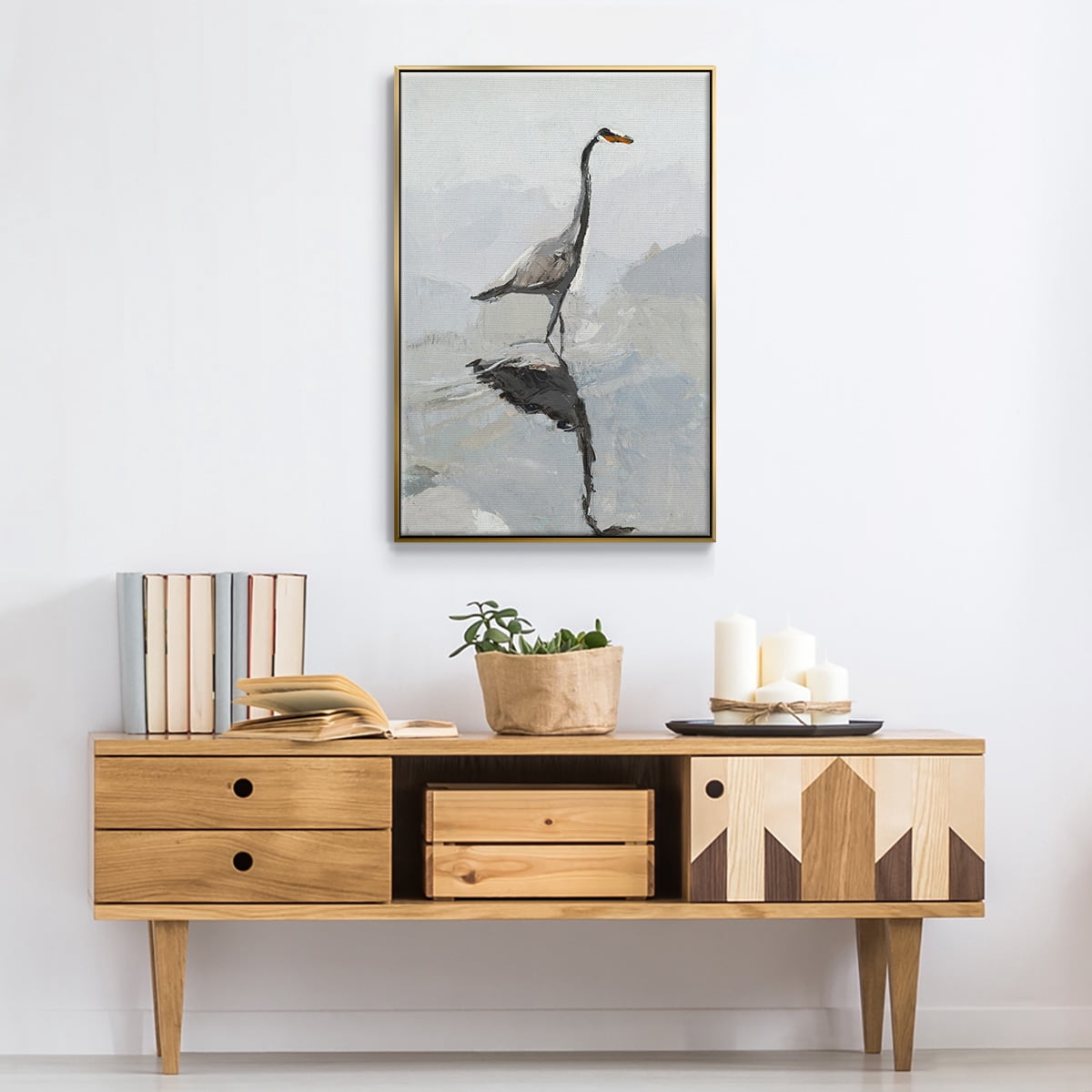 Heron Framed Premium Gallery Wrapped Canvas - Ready to Hang - 25 x 37 - Gold Floating Frame