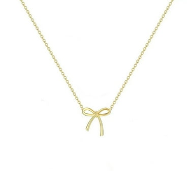 ZSPERKLA Gold Bow Necklace for Women 14K Dainty Gold Necklace Cute Small Tiny Bow Pendant Choker Chain Necklace Trendy Jewelry Gifts