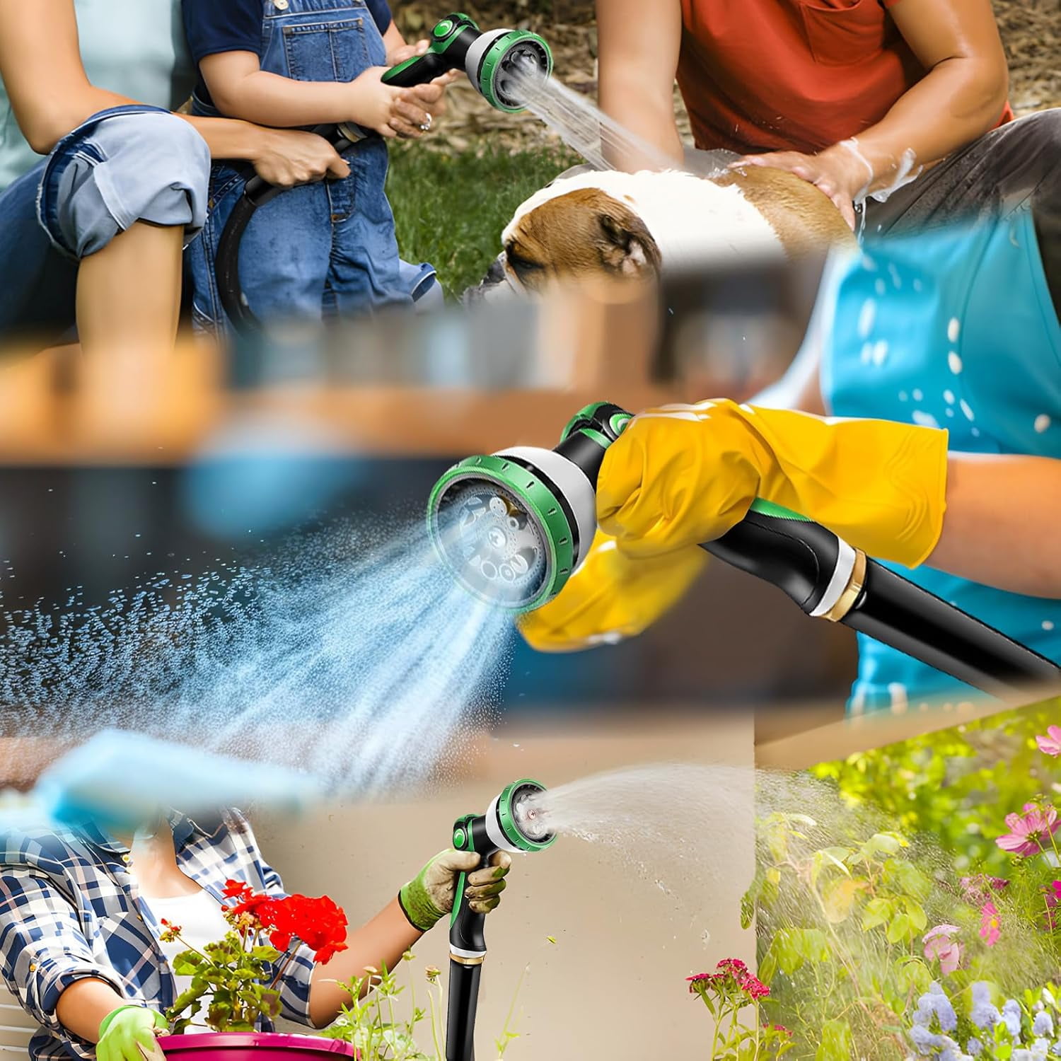 Non-Expandable Garden Hose 50ft, 10 Function Nozzle, Lightweight   Rust Proof for Yard - 2025 Model