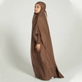 thumbnail image 4 of IBTOM CASTLE Kids Girls Long Sleeve Full Cover Hijab Kaftan Dubai Islamic Prayer Dress Abaya Muslim Hooded Robe Ramadan Clothing 8-9 Years Coffee, 4 of 8