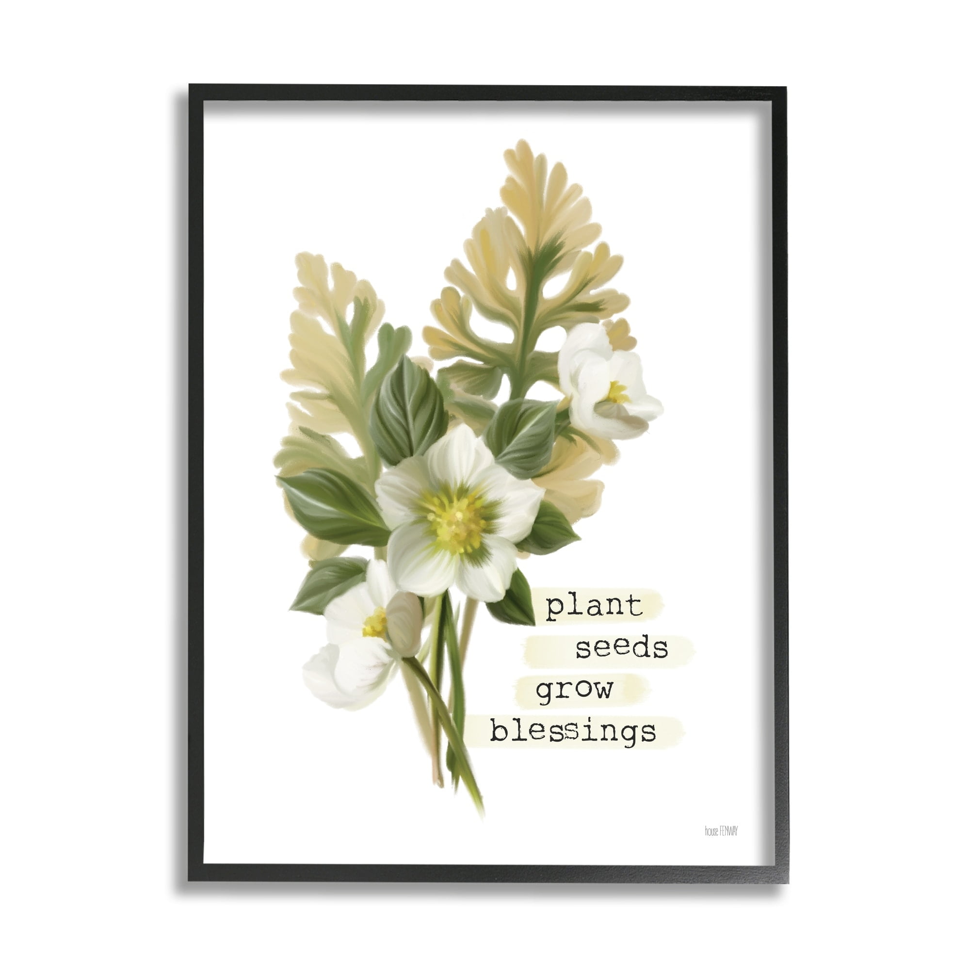 Stupell Industries Plant Seeds Grow Blessings Inspirational Spring Garden Phrase Graphic Art White Framed Art Print Wall Art, 16x20, by House Fenway