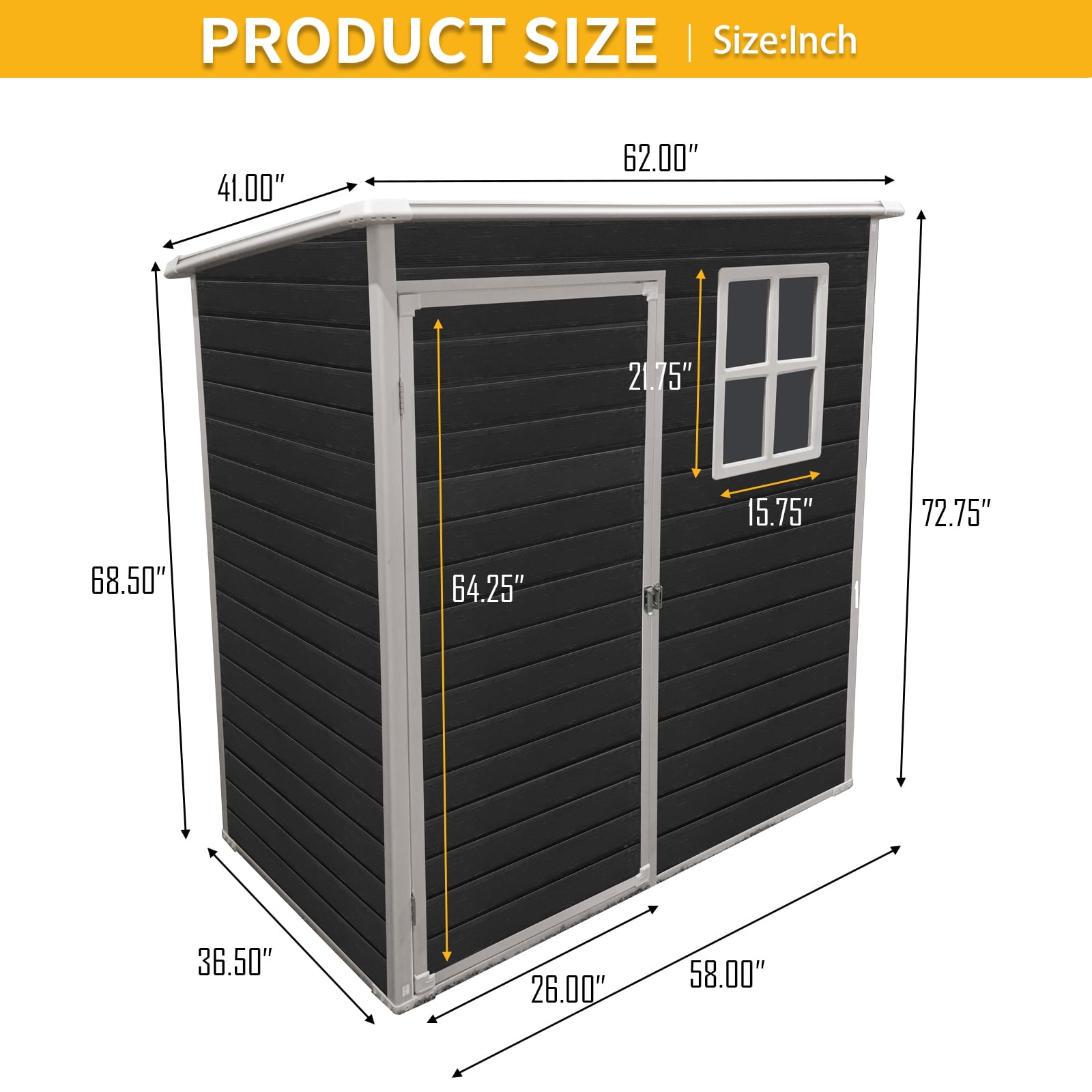 Alvantor 5 x 3 Ft Resin Storage Shed with Floor Outdoor Waterproof Garden Shed with Window and Lockable Door for Backyard, Garden, Patio Black