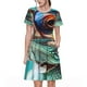 thumbnail image 1 of Fotbe Stylish Sunglasses Iguana Vestido Largo de Moda para Mujer, Vestido Tipo Camiseta con Manga Corta y Estilo Casual a Rayas y Bloques de Color, 1 of 6