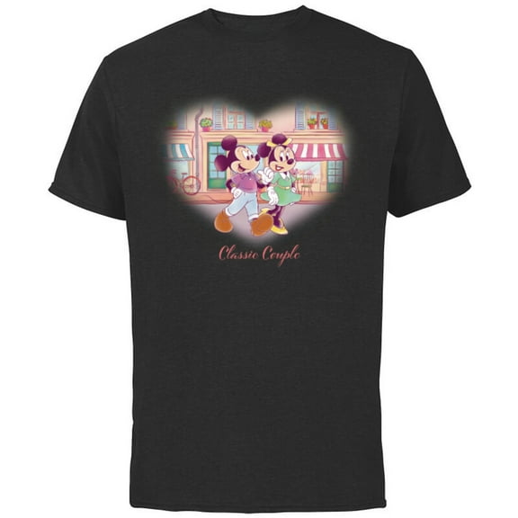 Disney Mickey & Minnie Classic Couple Retro Heart Stroll - Short Sleeve Cotton T-Shirt for Adults - Customized-Black