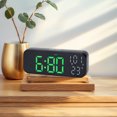 thumbnail image 2 of REGALWOVEN Small Dual Alarm Clock for Bedroom, Dimmable, DST, Snooze,12/24H, Alarms with Indoor Temperature, Decorate for Bedroom 6.7 x 2.4 x 1.2 inch Black Green, 2 of 6