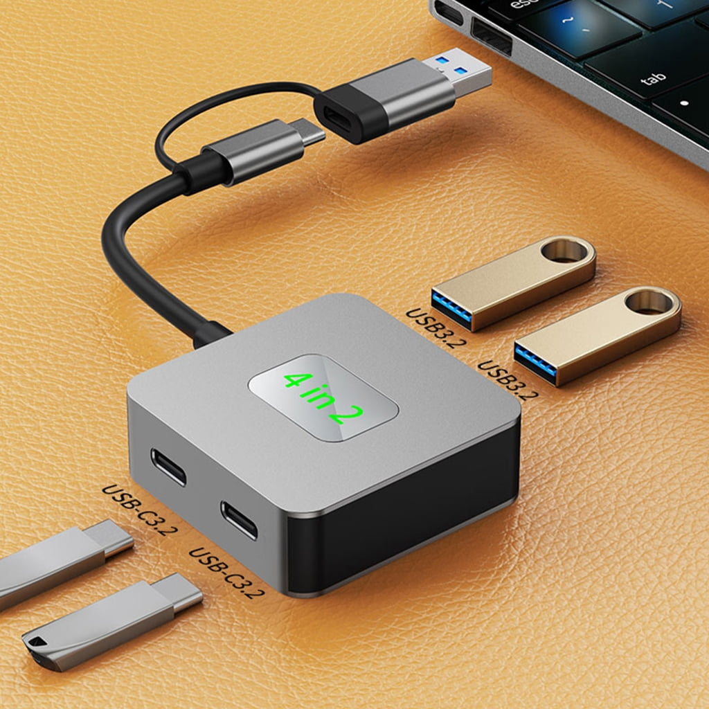 USB C Hubs Type C to 2 USB3.0 + 2 Type C Port Adapter for Laptop Desktop Phone