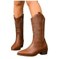 thumbnail image 5 of UngA Women Cowboy Boots Mid Calf Western Cowgirl Boots for Women Comfortable Low Heel With Zipper Brown,Size 8.5, 5 of 7