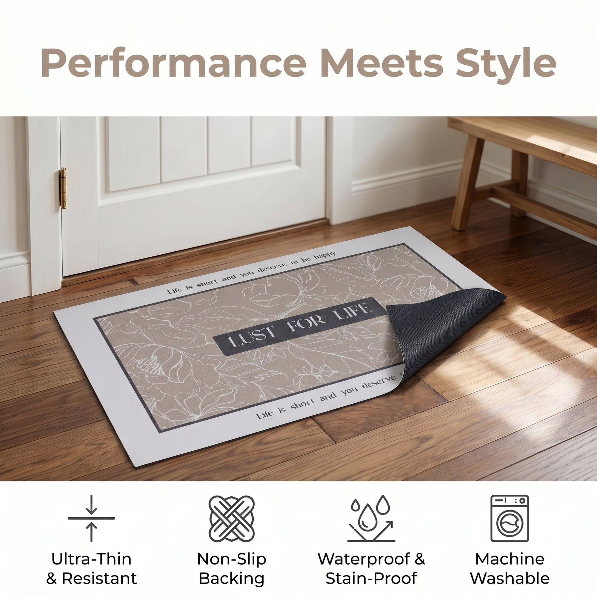Unique Bargains Non-Slip Doormat for Front Door Waterproof Mud Scraper Rug Brown Flower 30" x 18"