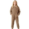 thumbnail image 2 of FAOWME Big Boys Girls Hooded Jumpsuits With Pocket Long Sleeve Solid Color Zipper Plush Warm Soft Romper Bodysuits For Daily Wear Khaki 7-8 Years, 2 of 8