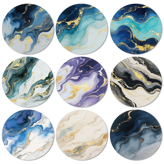 Coasters Set of 9 Marble Pattern Colorful Wooden Coasters Bulk Round Housewarming Gift
