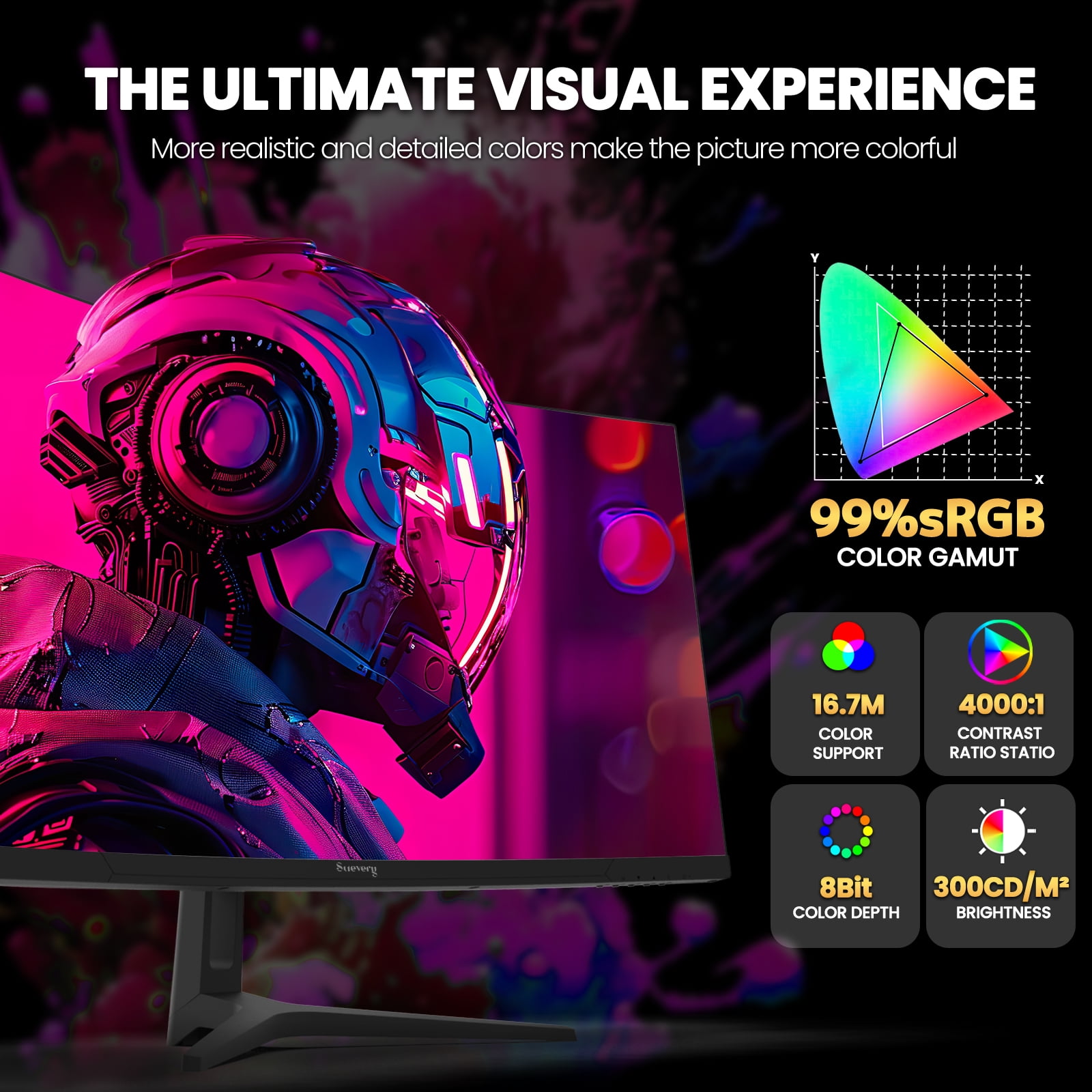 Suevery 34" 165Hz Ultrawide Curved Gaming Monitor, WQHD/3440x1440P, 1500R, 21:9, FreeSync, Wall Mountable, HDMI/DP, Black