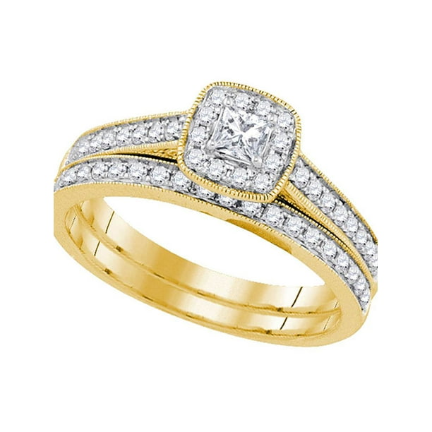 TheJewelryMaster 14k Yellow Gold Womens Princess Diamond Bridal
