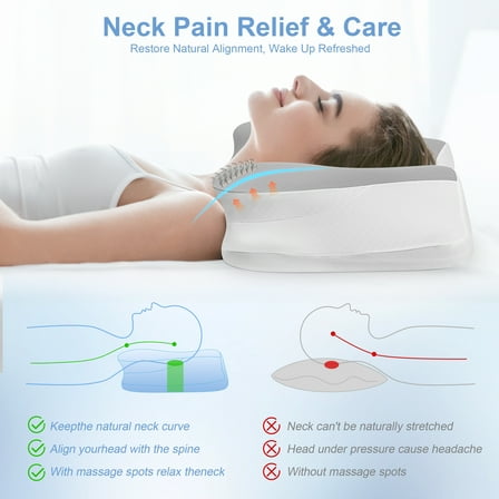 WOROAO Cervical Pillow for Neck Pain Relief,Memory Foam Pillows for Side Back Orthopedic Ergonomic,Best Gift,Queen Size,Blue