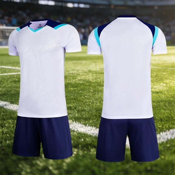 Kids' Active 5-15Y 2 Piece Soccer Set, Short Sleeve Tee & Elastic Shorts, Outdoor Training Outfit White 5-6 Years