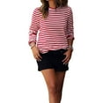 thumbnail image 1 of FOCUSNORM Femmes Juniors Rouge Blanc Rayé Hauts Décontractés Manches Longues Col Rond Chemise Ample, 1 of 8