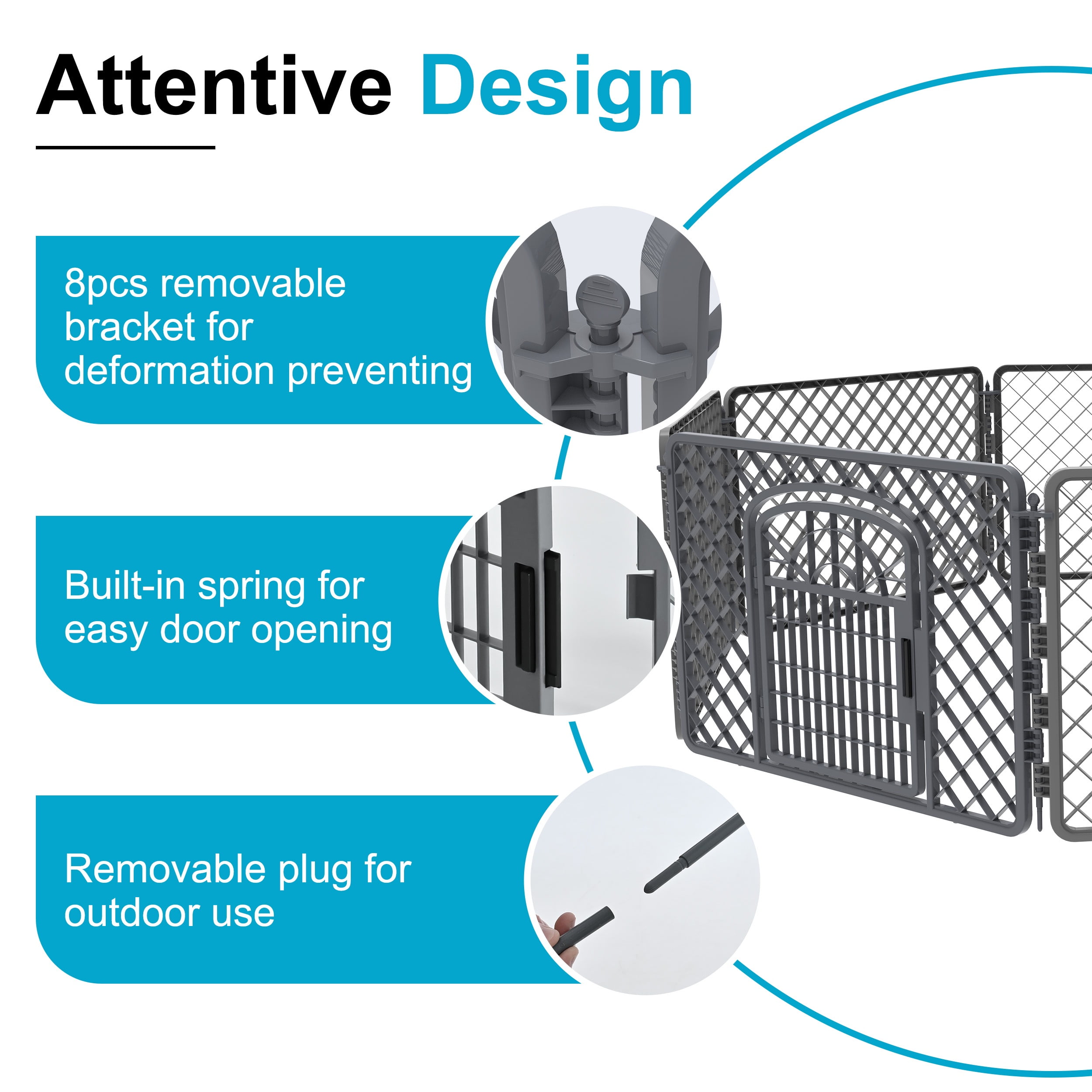 Vibrant Life 8-Panel Plastic Playpen for Dogs, Dark Gray, 24"