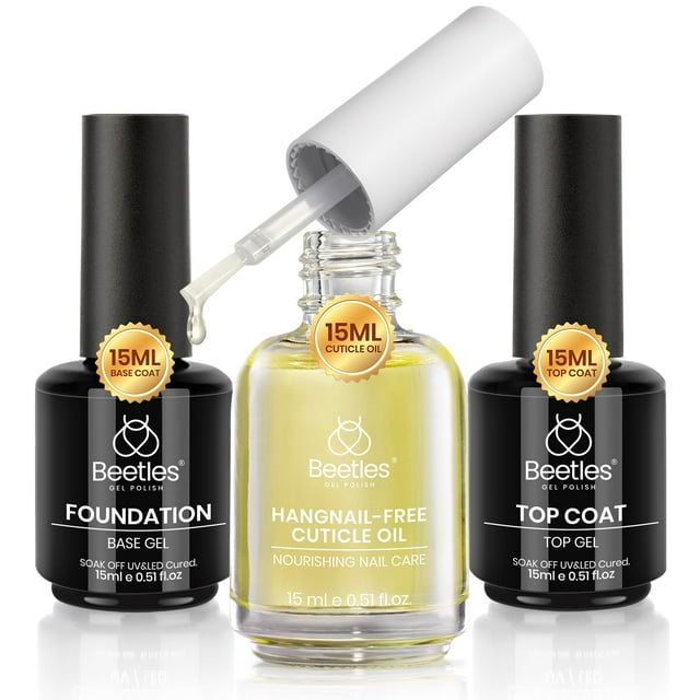 Set de decoración de uñas en gel con forma de escarabajos, capa superior, base y aceite para cutículas, 15 ml