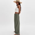 thumbnail image 4 of Wide Leg Linen Pants for Women Tall Spring Linen Palazzo Pants Baggy High Waisted Beach Pant Gauze Lounge Trousers Green S, 4 of 5