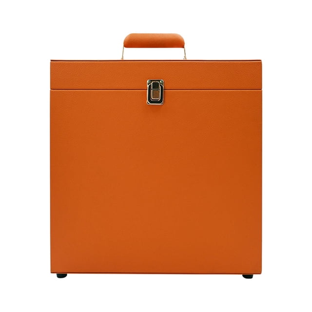 FashionCha Vinyl Record Storage Case Collection Organizer PU Leather Storage Box with Buckle Lock Handle for Safe CD and LP Album Storage Suitable for Studio Office Home Orange
