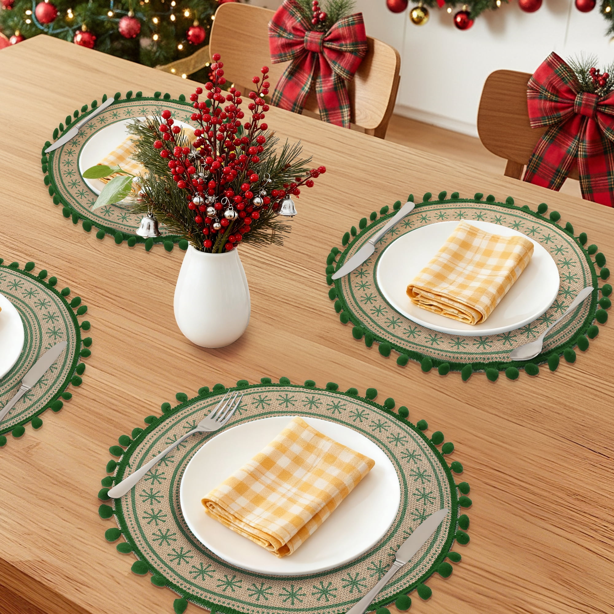 Unique Bargains Set of 6 Round Farmhouse Placemats for Dining Table Decor Floral