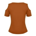 thumbnail image 6 of XIAONU Womens Blouses Cross Front V Neck Off Shoulder Short Sleeve Shirt Solid Color baggy Trendy Pullover Shirt, 6 of 6