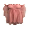 thumbnail image 3 of Women‘s Off Shoulder Puff Sleeve Dress Ruffle Mesh Tulle A-Line Mini Dress Romantic Ball Gowns Wedding Dress, 3 of 5