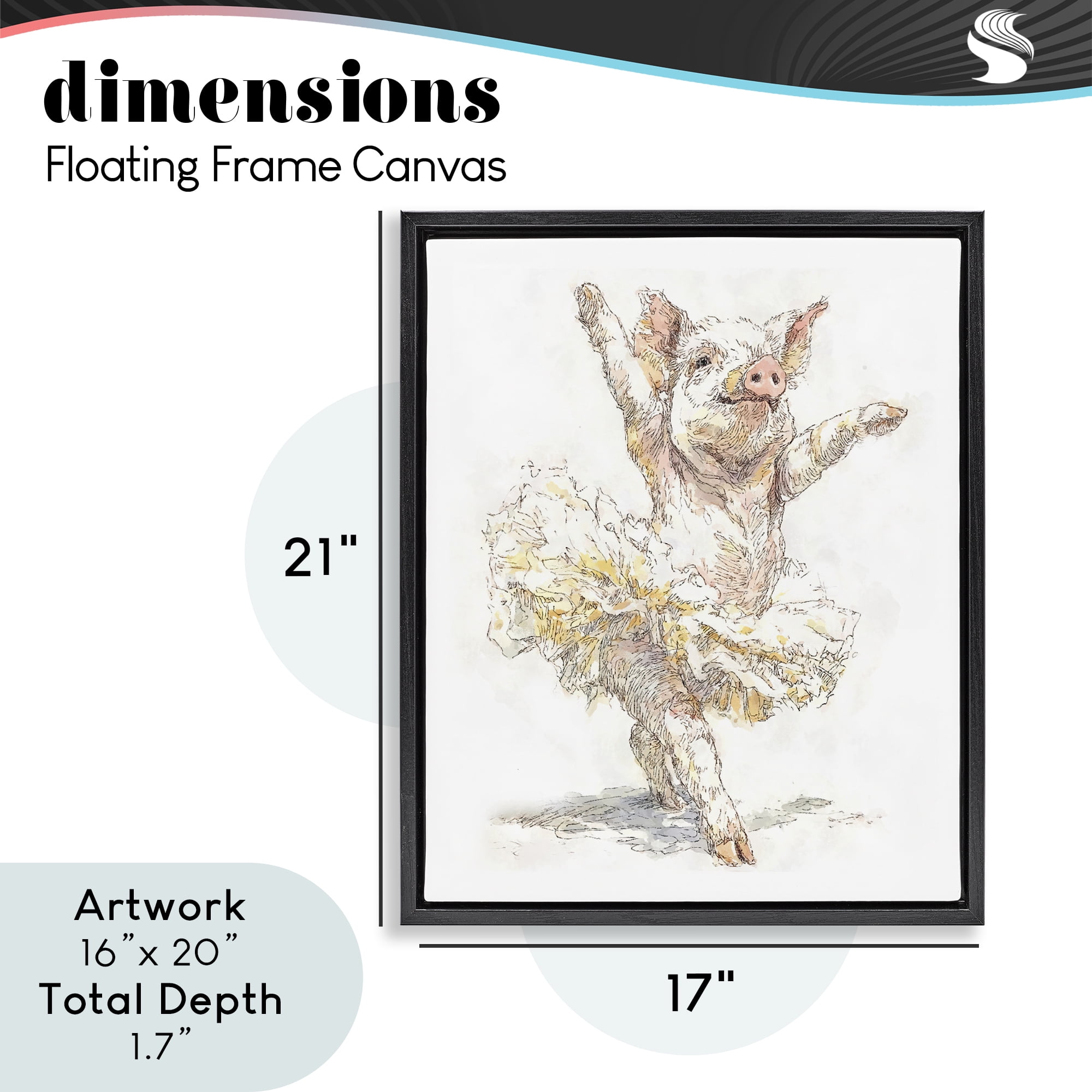 Ballet Pig Tutu Black Framed Floater Canvas Wall Art, design by Ziwei Li