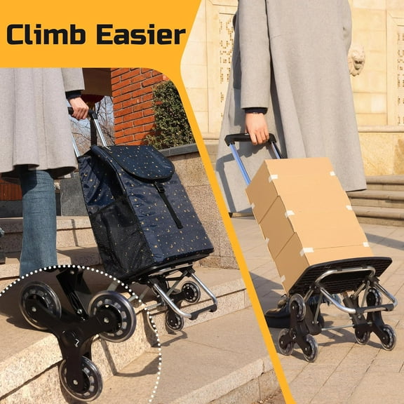 Foldable Stair Climbing Shopping Cart with Insulated Bag for Grocery and Laundry - Stars Color