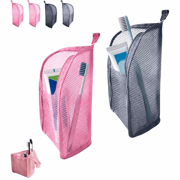 2-Pack Standing Travel Toiletry Bag, Large Capacity EVA Waterproof Cosmetic Case, Lightweight Hanging Toiletries Organizer, Pink and Gray