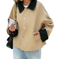 thumbnail image 3 of Women Cropped Trench Coat Single Breasted Jacket Fall Windbreaker Fashion Outerwear Khaki S, 3 of 9