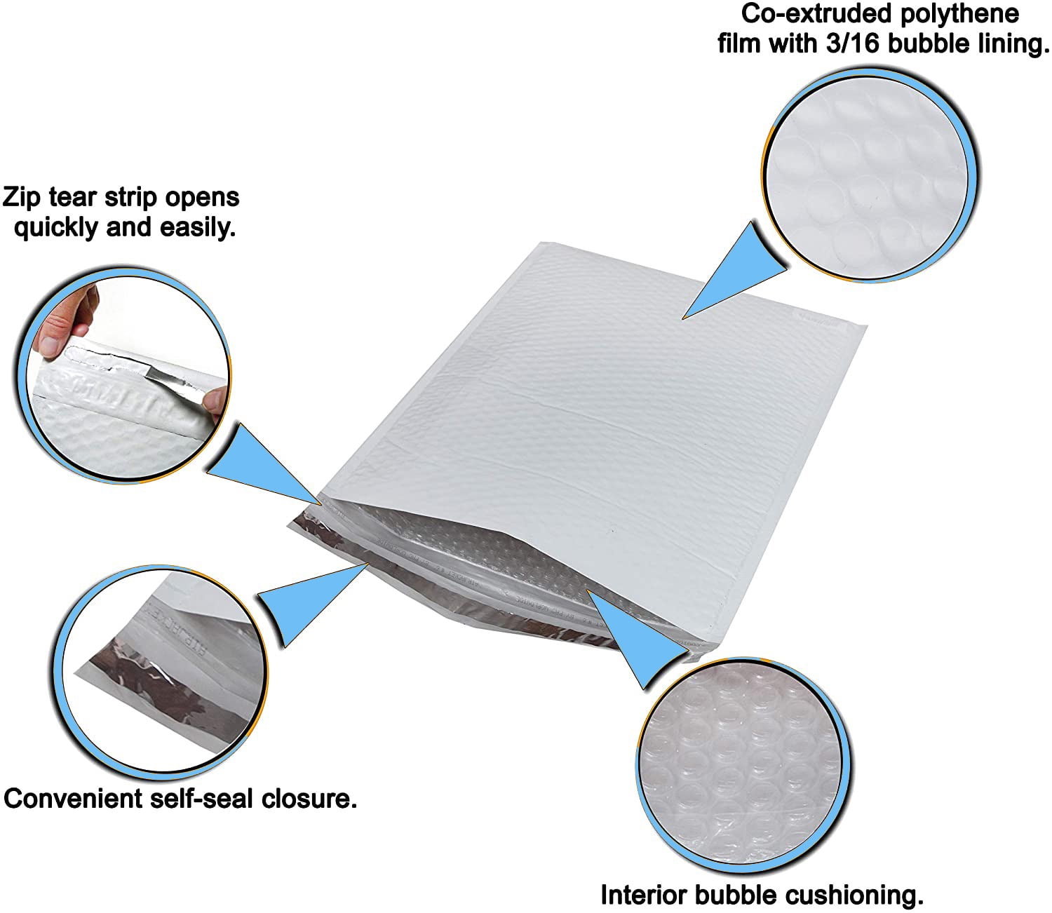 Poly Bubble Mailers Padded Lined Envelopes Light Weight Shipping Bags Self Sealing 6.5" x 10" Inch White 250 Pieces