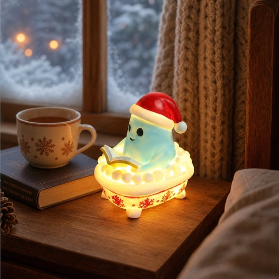 LOWLHOME Christmas Ghost Reading Night Light, Bathtub Halloween Ghost Christmas Night Light, Christmas Snowman Statue Handcrafted Resin Decoration for Holiday Festival Home Decors
