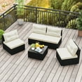 thumbnail image 3 of Patiojoy 5 Pieces Outdoor Patio Furniture Set Sectional PE Rattan Sofa Set with Cushions and Tempered Glass Coffee Table, 3 of 9
