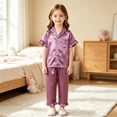 thumbnail image 3 of BOOMNY Girls 2 Peice Pajamas Sets Soft Short Sleeve Buttons Sleepwear Tops Pants Pjs Set for Kids Cozy Loungewear Homewear, 3 of 7