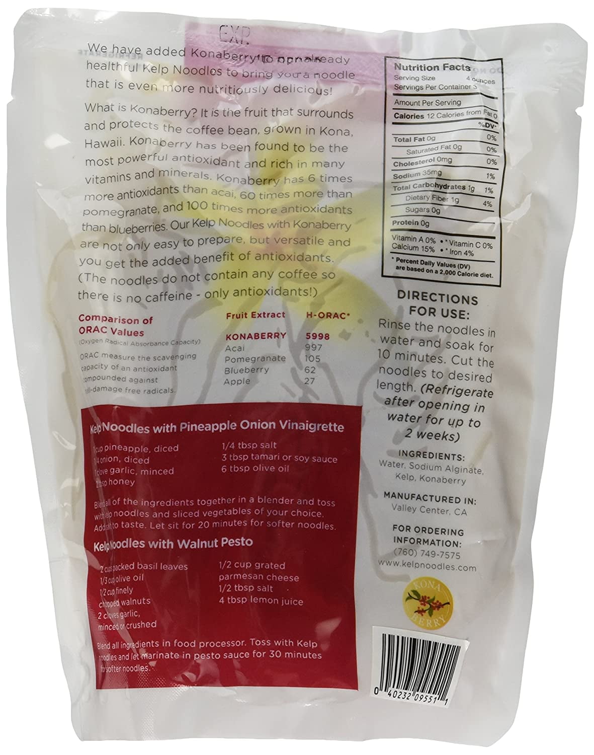 Konaberry Kelp Noodles (2 Pack/Bags) Raw Seaweed Noodles ...