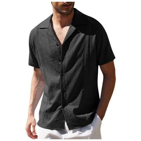 SWSMCLT Men's Short Sleeve Shirt Button Down Shirts Soft Top Button Summer Lightweight Beach Cotton Holiday Black X-Large