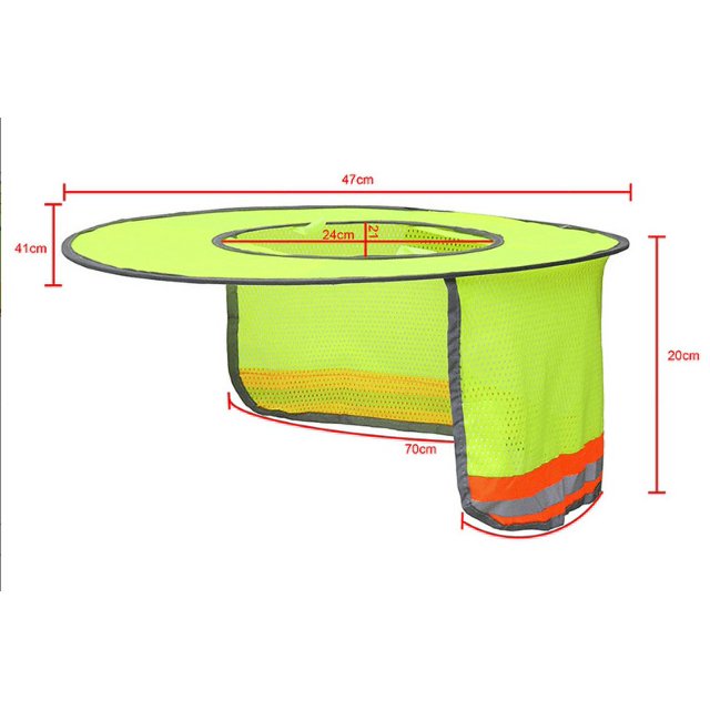 Sombrero de cuello reflectante de malla de ala completa, protección solar para exteriores, se puede almacenar, parasol duro para casco, color amarillo