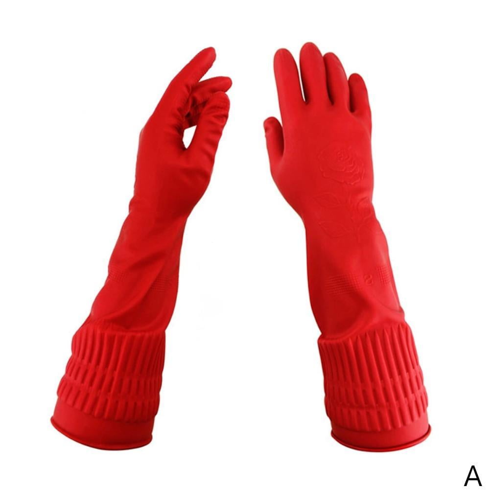 Red Kitchen Dishwashing Cleaning Waterproof Long Sleeve Latex Gloves