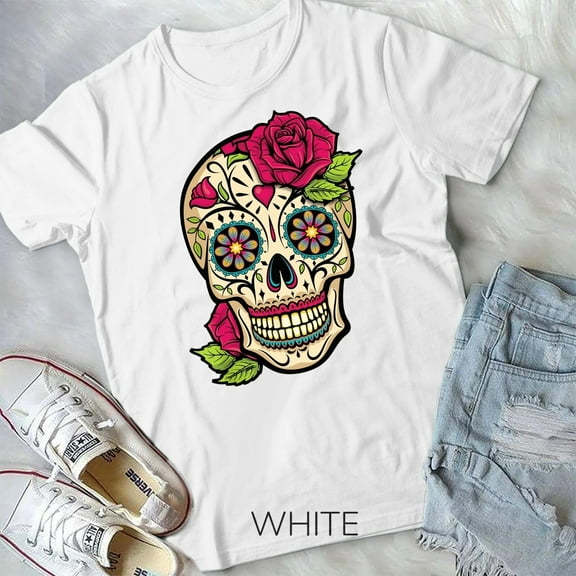 Sugar Skull Day Of The Dead Dia de Los Muertos Flowers Spook Unisex T-shirt