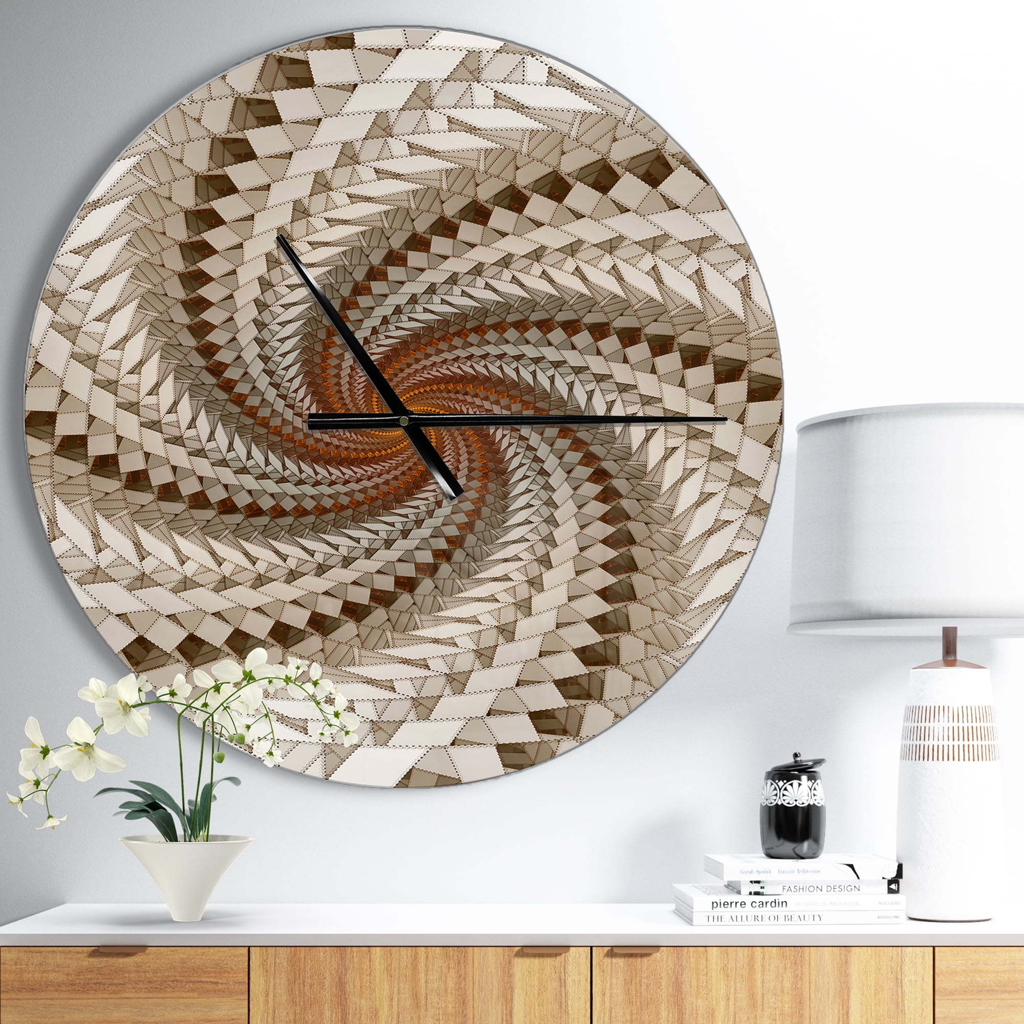 Designart 'White Fractal Spiral Pattern ' Modern wall clock