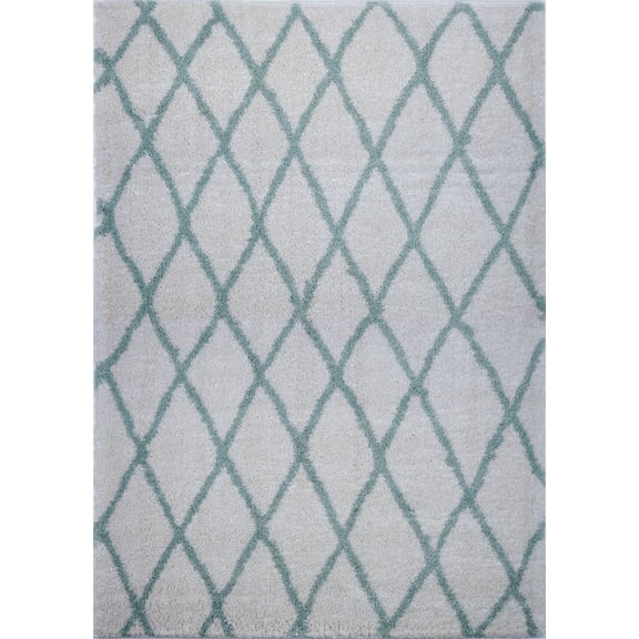 Ladole Rugs Geometric Trellis Simple Syle Carpet Comfortable Area Rug Carpet in Ivory-Water Green 5x8 (5'3" x 7'6", 160cm x 230cm)