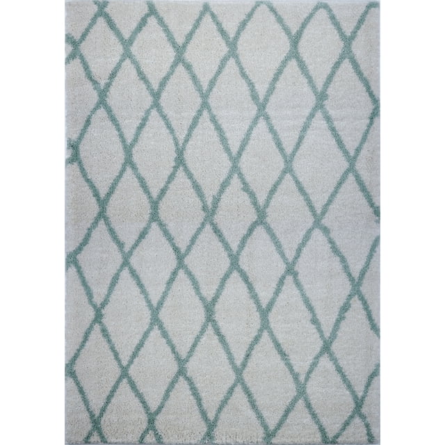 Ladole Rugs Geometric Trellis Simple Syle Carpet Comfortable Area Rug Carpet in Ivory-Water Green